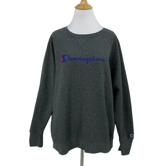 Champion Gray Sweatshirt Womens XL Extra Large Micro Fleece Logo Pullover Top - Picture 1 of 9